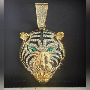 Roaring Tiger Head with Green Eyes